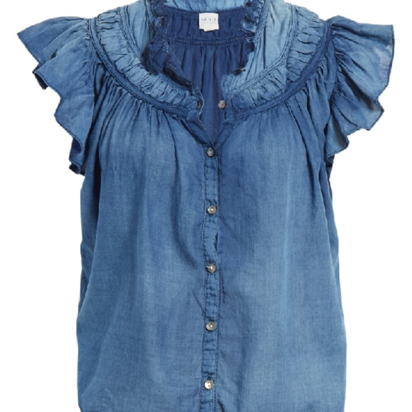 NWT Rebecca Taylor Ruffle Tissue Chambray Top - Picture 4 of 4